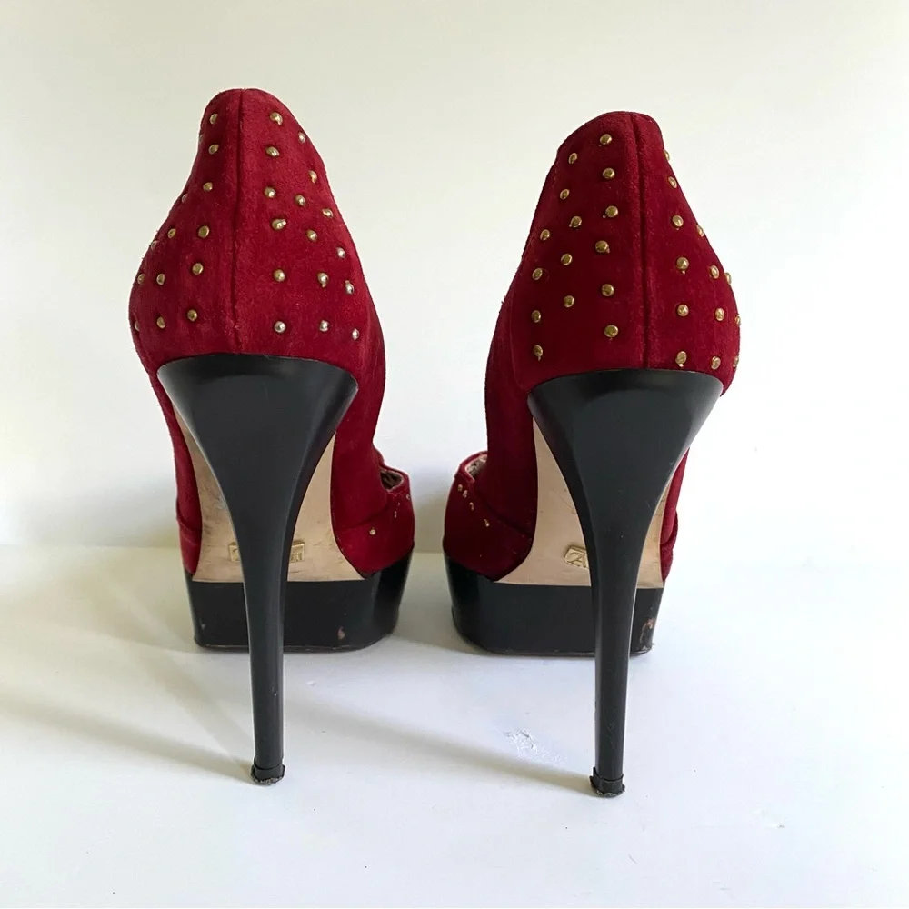Abusiva Red Velvet Suede Platform Pumps High Heels‎ Studded Leopard Size 6